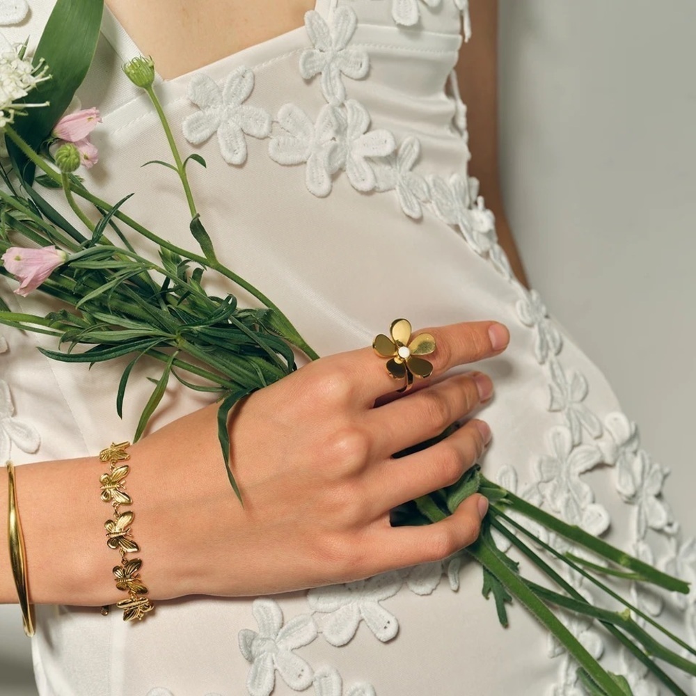 18k Gold Plated Drip Oil *Five-petal Flower* Daisy Open Ring